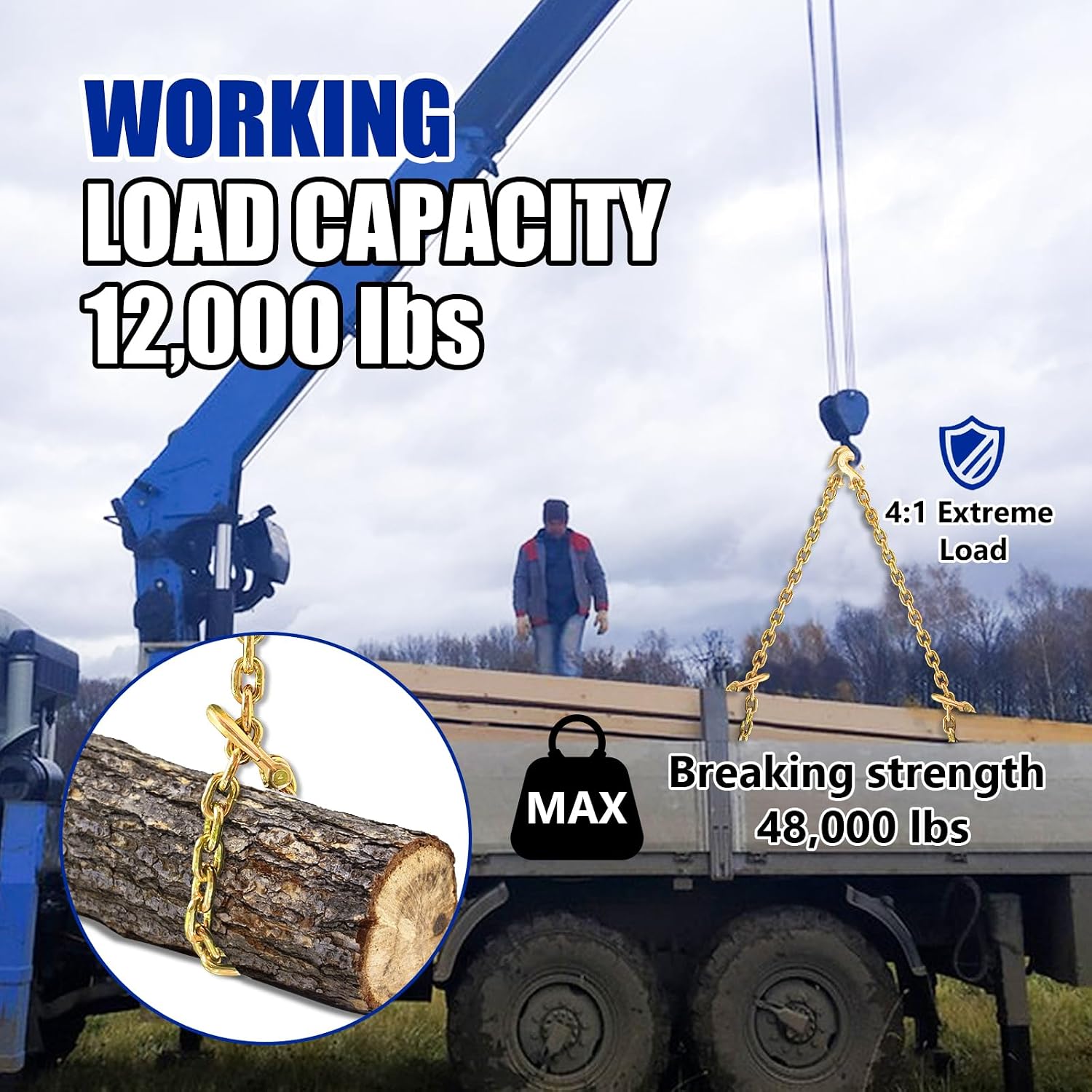 1/2 Chain Trailer Chains with Hooks, Grade 80 Tow Log Chain 12000 lbs Working Load for Truck Farm Construction(1/2 in x 16FT)